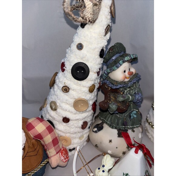 Christmas Decorations Lot Disney Ornaments Santa Angel Snowman Hand Made Trees - Picture 8 of 12